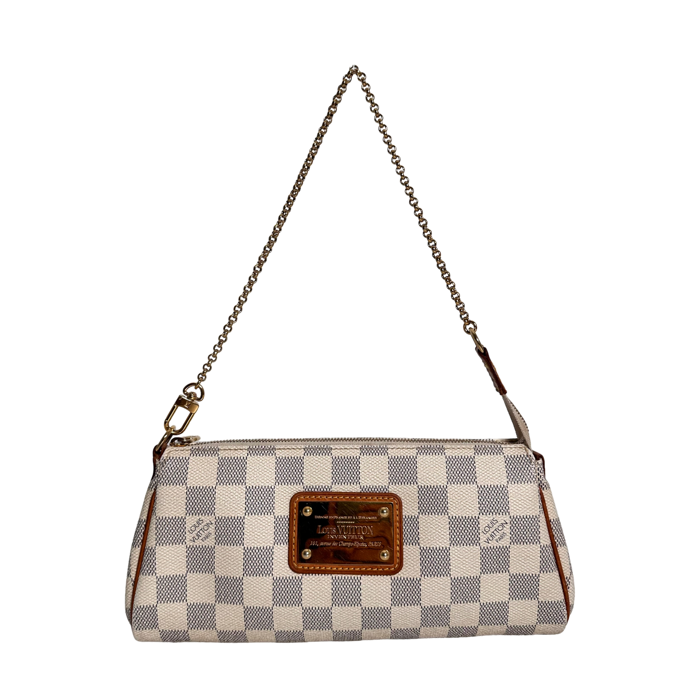 Louis Vuitton Pochette Eva Damier Ebene Clutch Crossbody Bag Brown