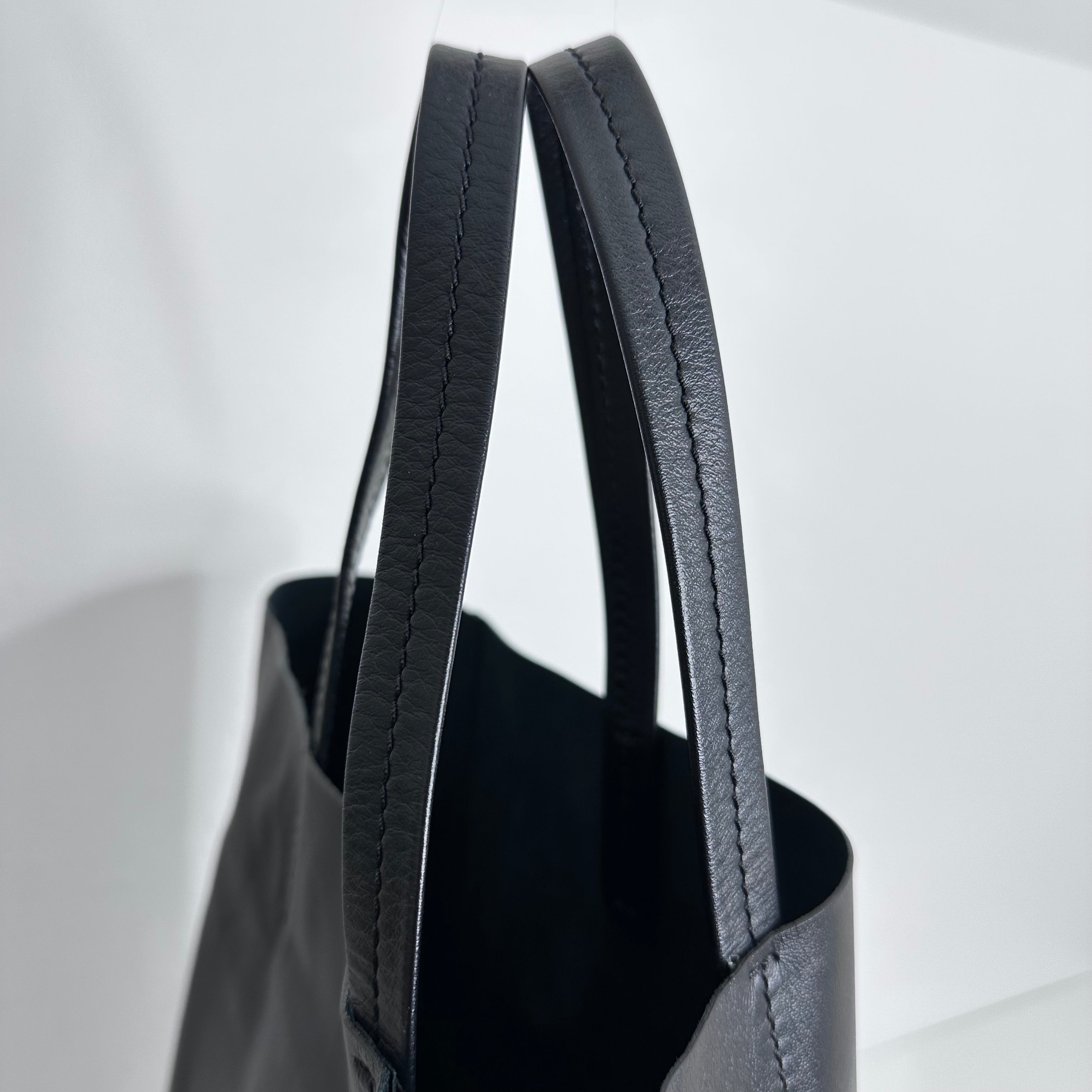 Black Leather Horizontal Cabas Tote