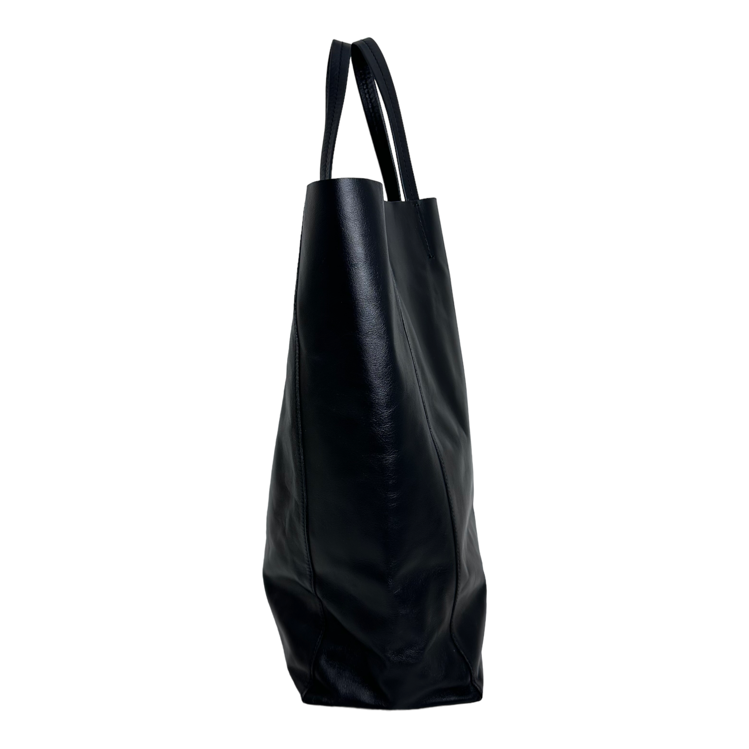 Black Leather Horizontal Cabas Tote