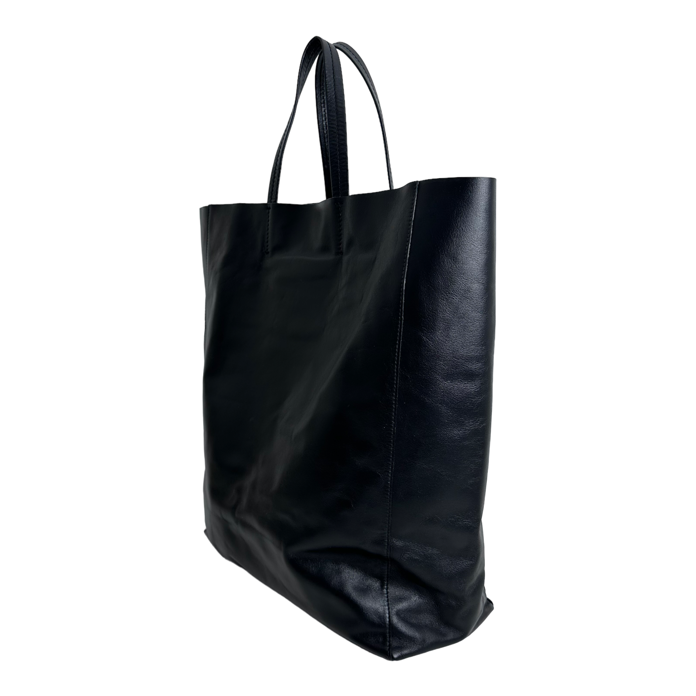 Black Leather Horizontal Cabas Tote