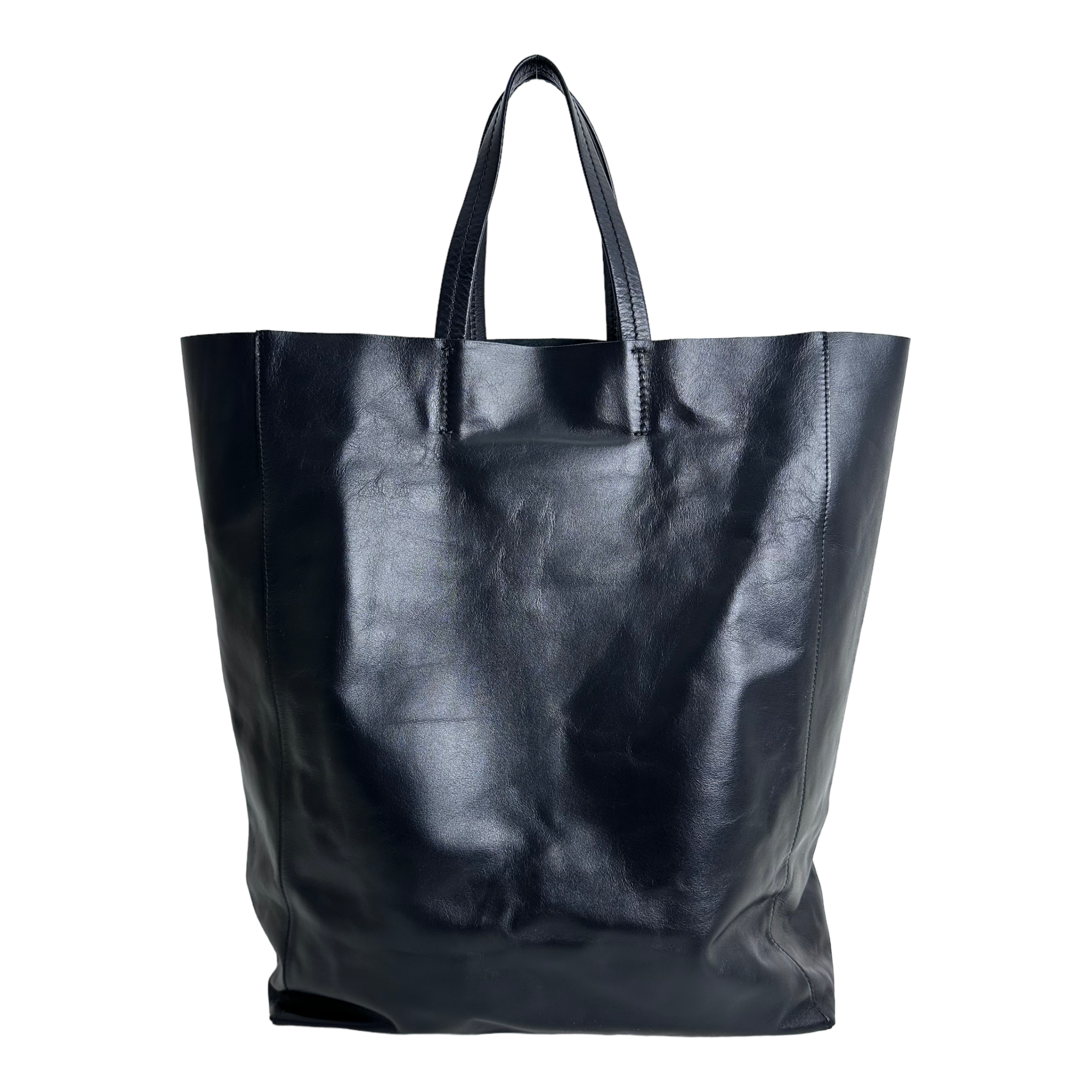 Black Leather Horizontal Cabas Tote