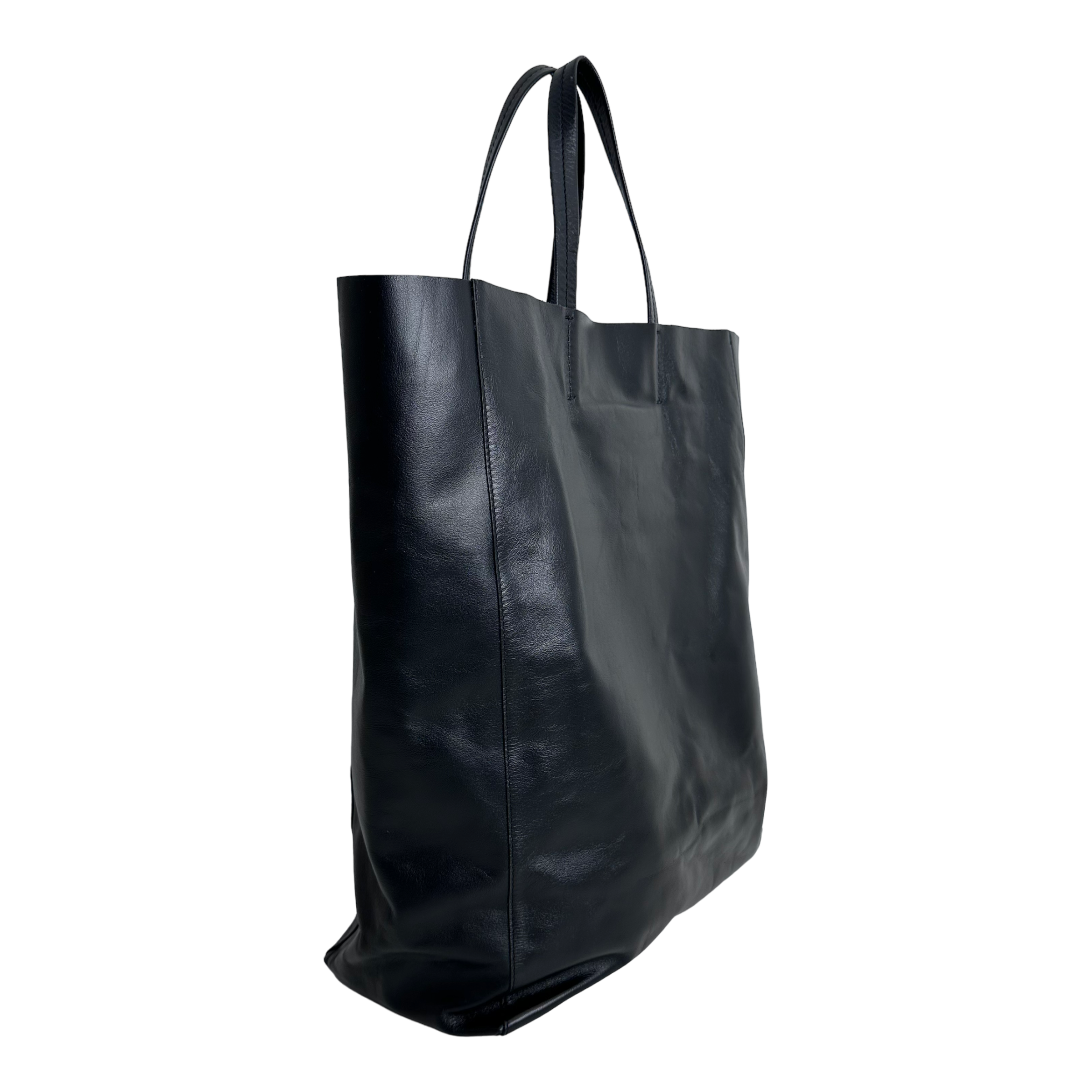 Black Leather Horizontal Cabas Tote