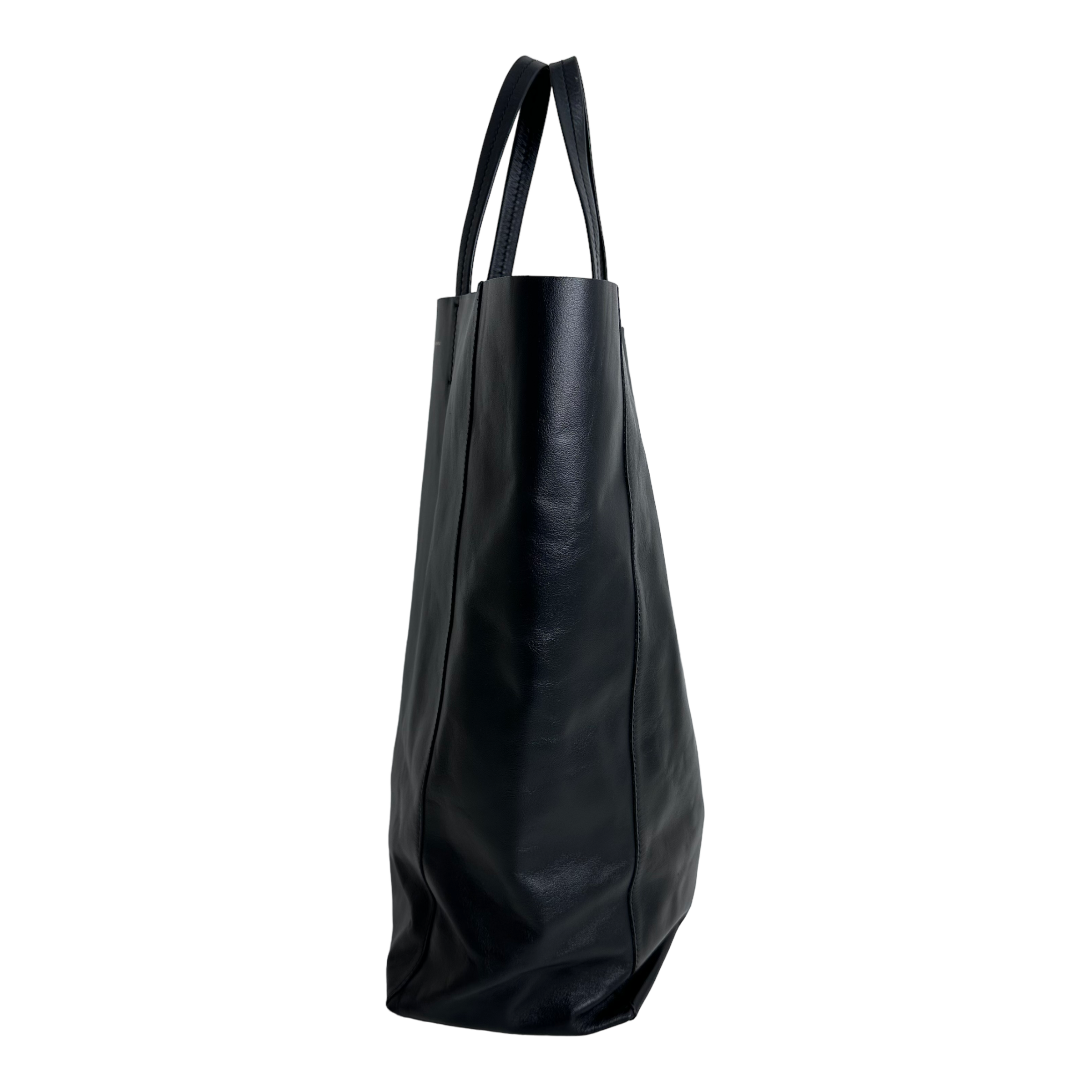 Black Leather Horizontal Cabas Tote