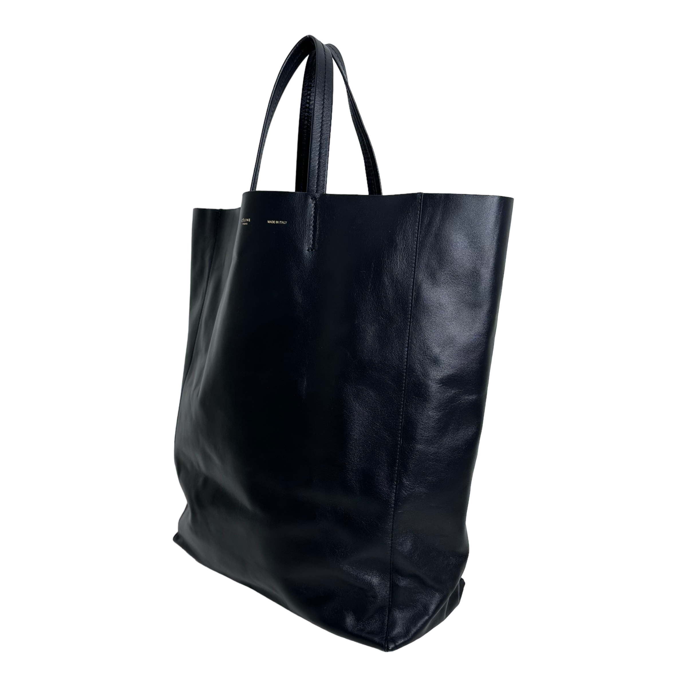 Black Leather Horizontal Cabas Tote