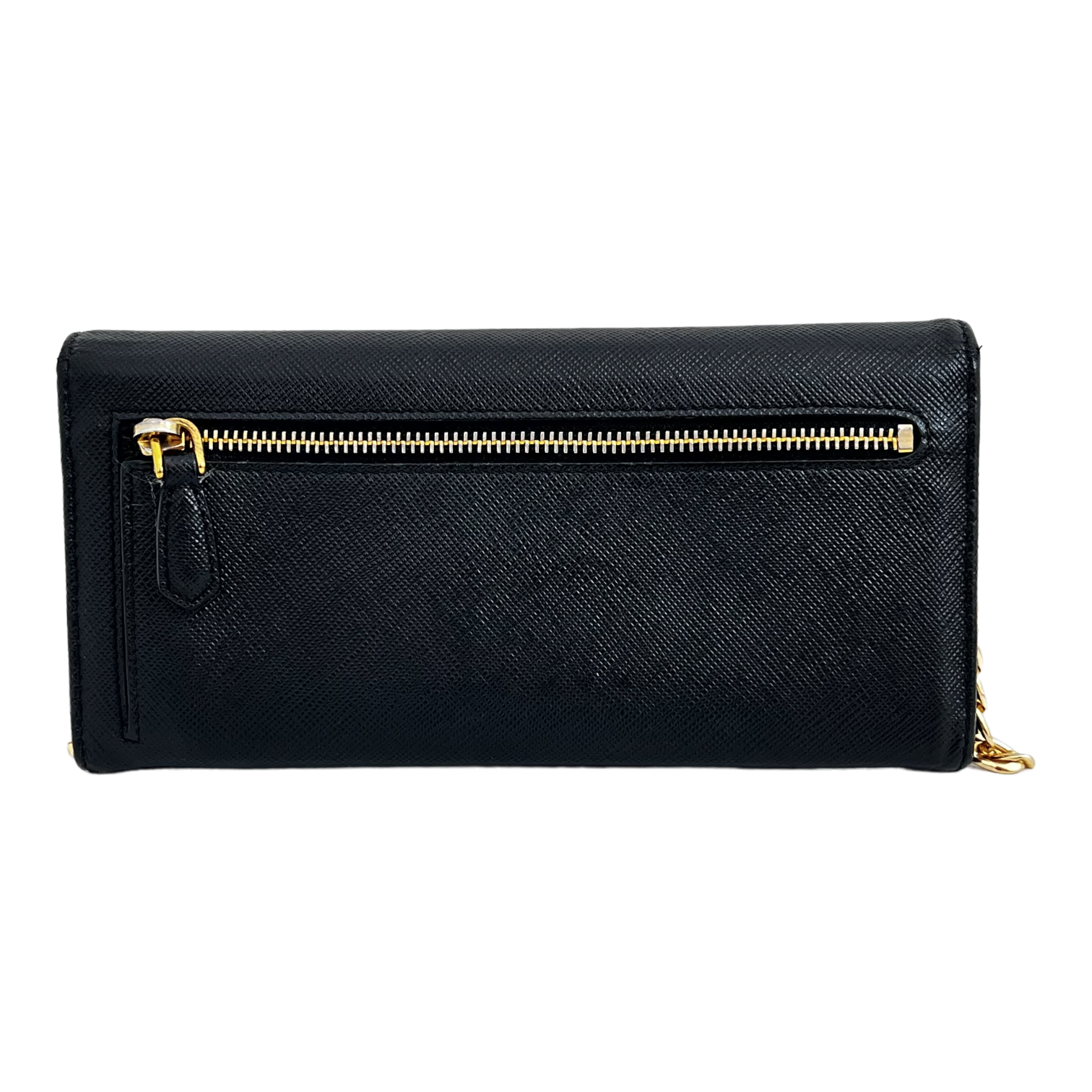 Black Saffiano Wallet with Gold Chain