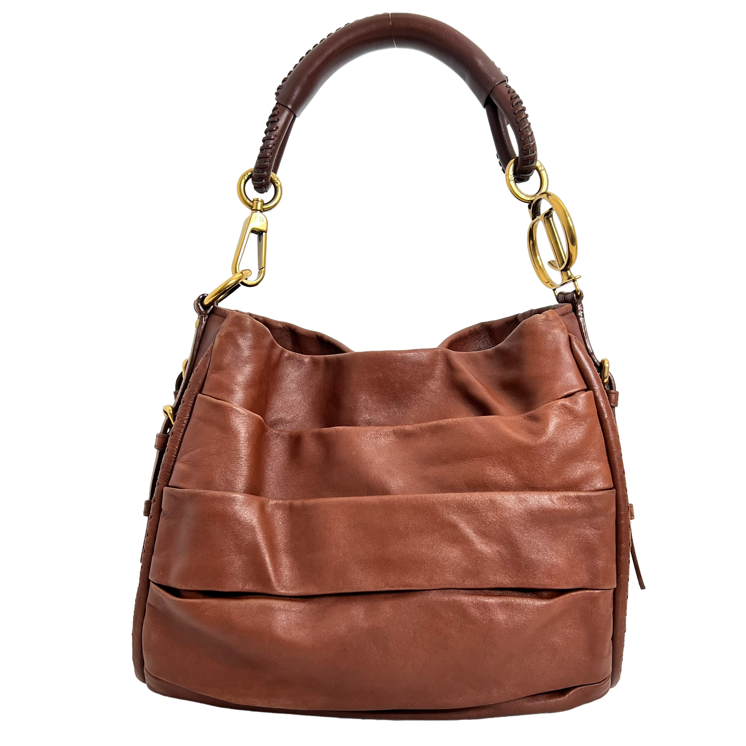 CD Brown Calfskin Shoulder Bag