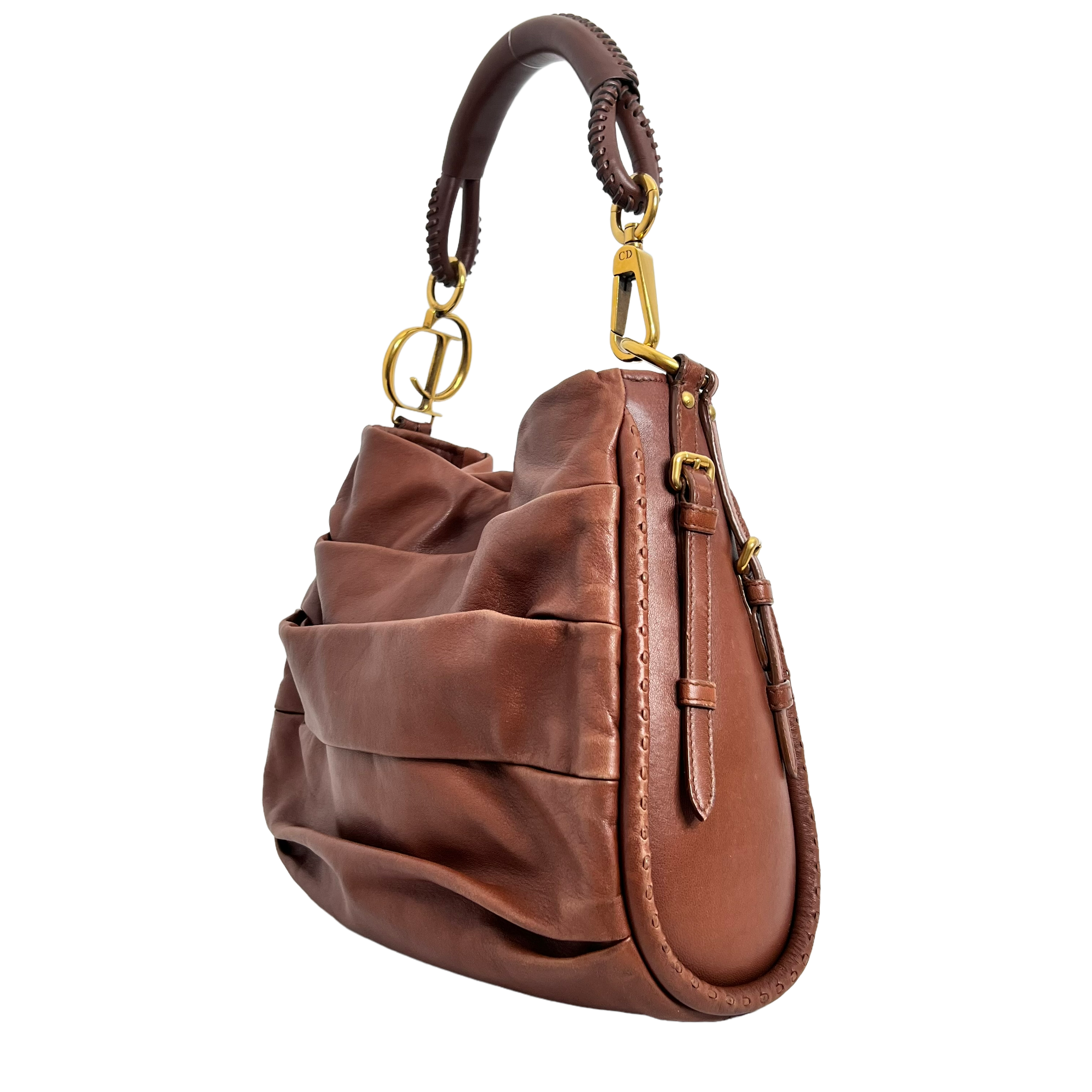 CD Brown Calfskin Shoulder Bag