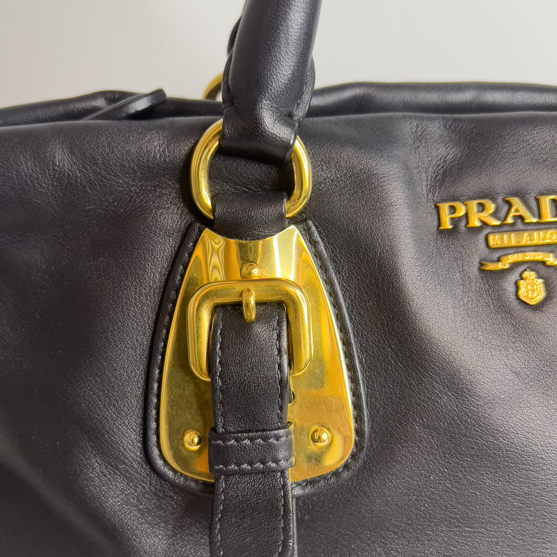 Prada, Bags, Prada Bauletto Nero Soft Calf Leather Purse Shoulder Bag
